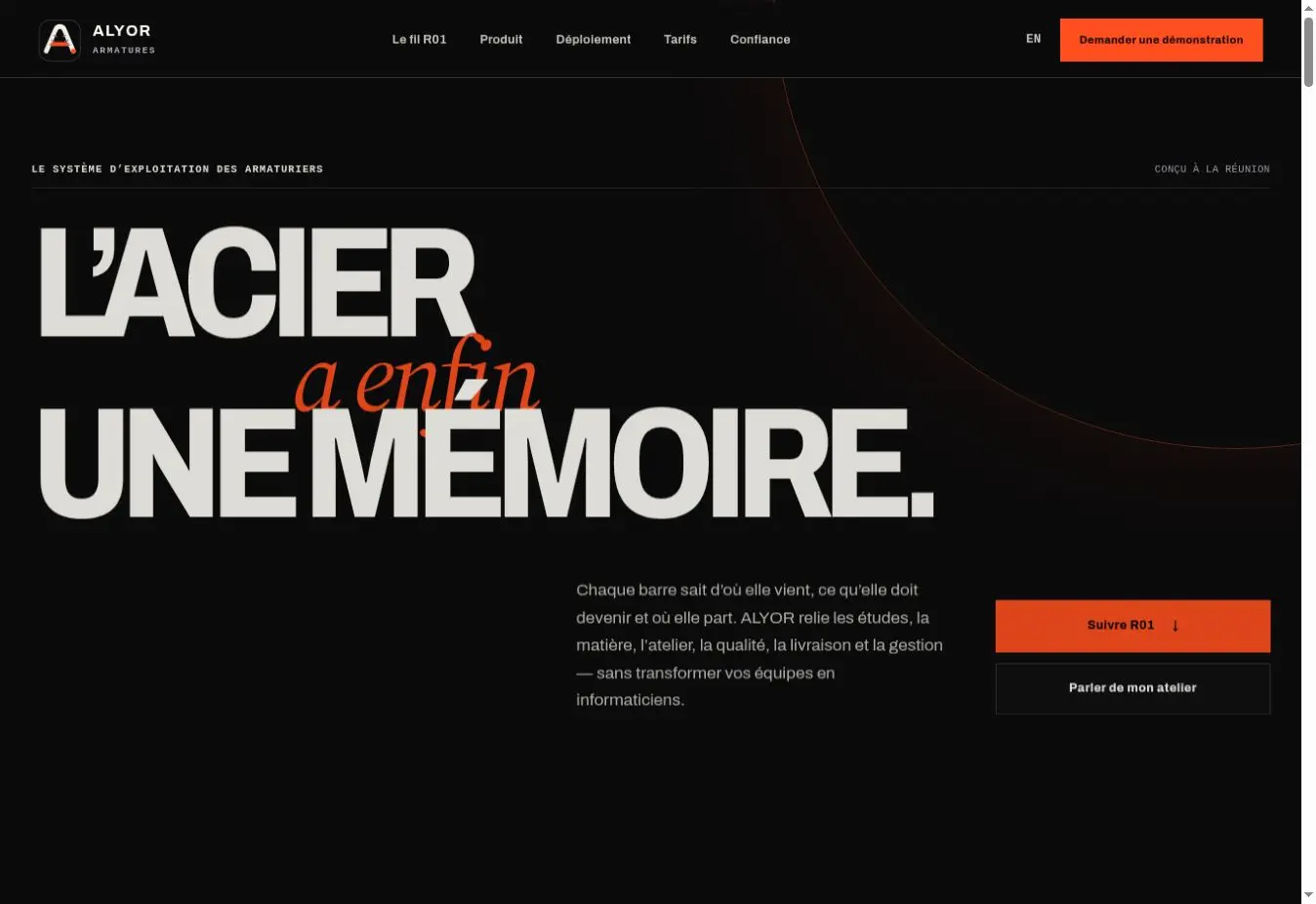 Page d’accueil du logiciel ALYOR Armatures