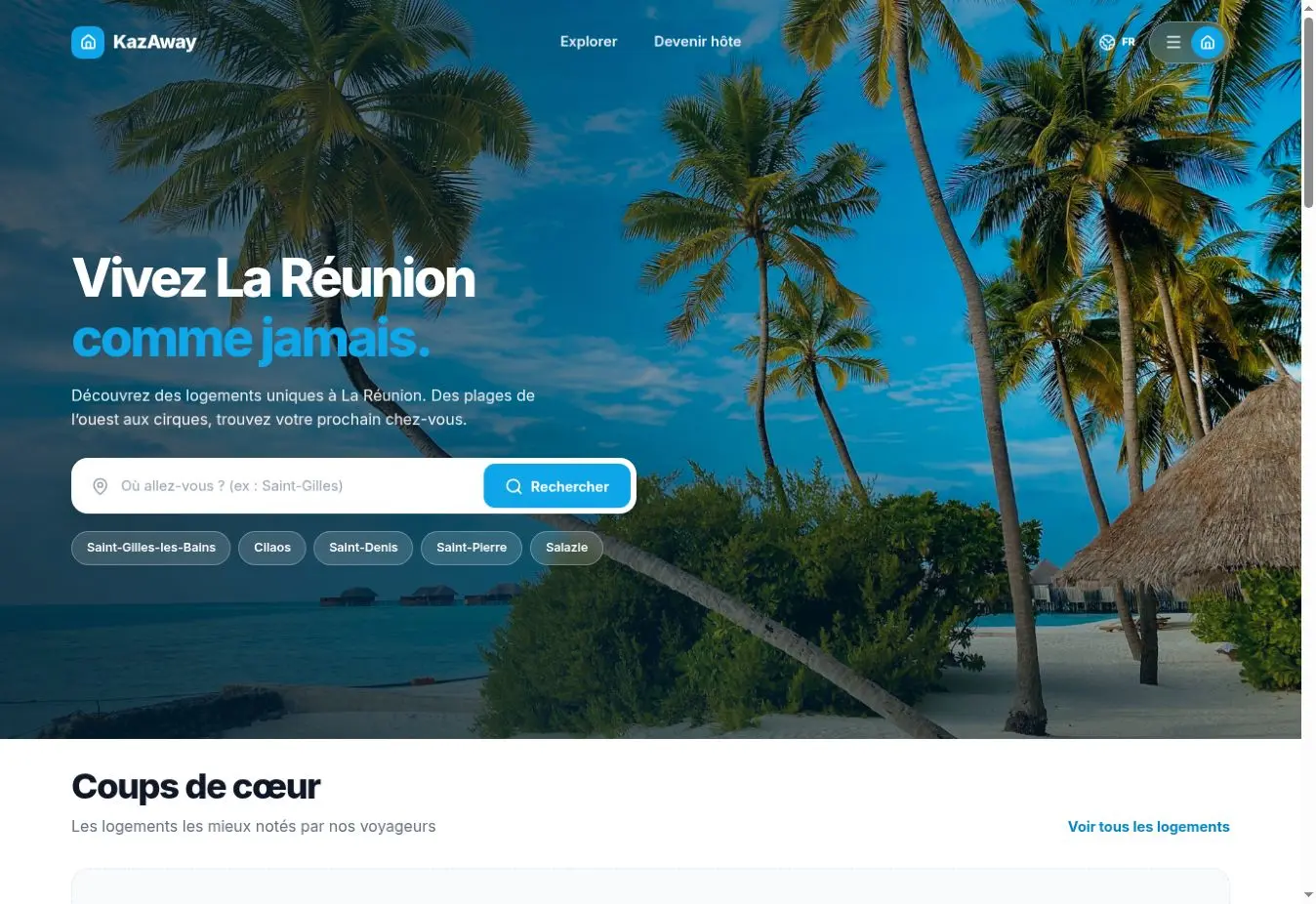 Page d’accueil de la plateforme KazAway